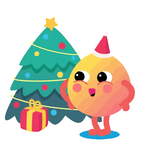 A Cartoon Character Wearing A Santa Hat Is Standing In Front Of A Christmas Tree Sticker