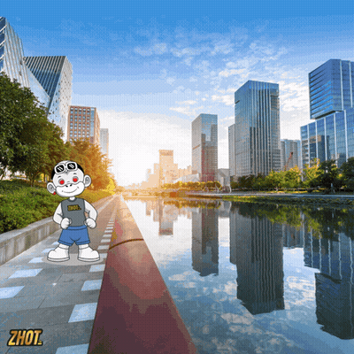 a cartoon character wearing a shirt that says thrasher stands in front of a city skyline