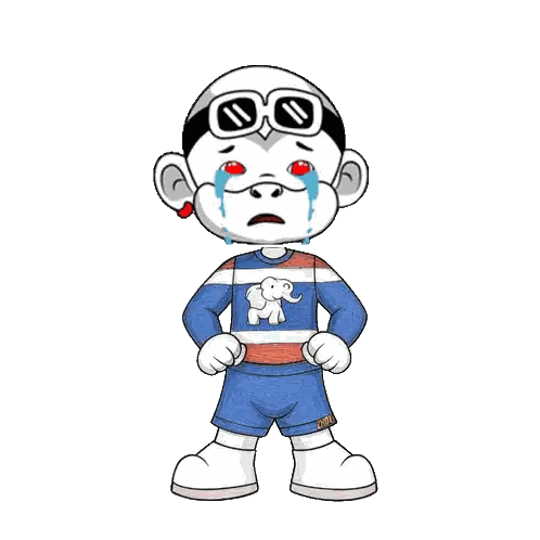 A Cartoon Character Wearing A Shirt With An Elephant On It Is Crying Sticker