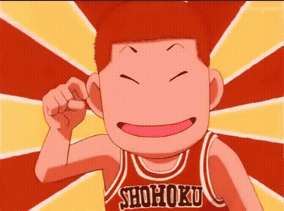 A Cartoon Character Wearing A Shohoku Basketball Jersey Is Smiling . GIF