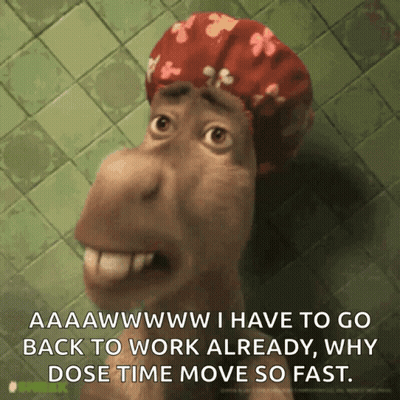 A Cartoon Character Wearing A Shower Cap Says " Aaawwwwww I Have To Go Back To Work Already GIF