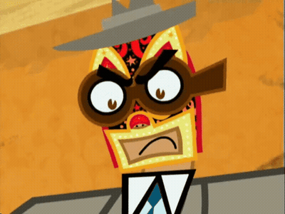 A Cartoon Character Wearing A Sombrero And A Mask With The Letter A On His Shirt GIF