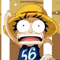 A Cartoon Character Wearing A Straw Hat And A Shirt That Says 56 Sticker