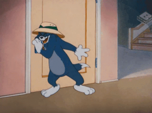 A Cartoon Character Wearing A Straw Hat Is Standing In Front Of A Door GIF