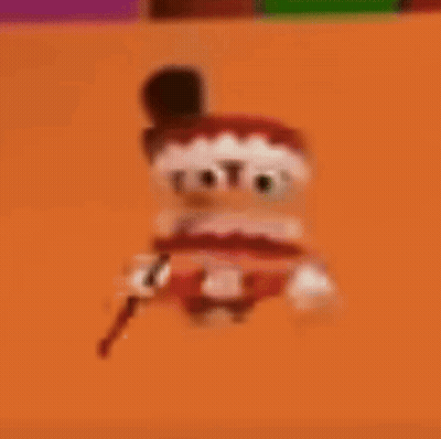 A Cartoon Character Wearing A Top Hat And Holding A Cane Is Floating In The Air . GIF