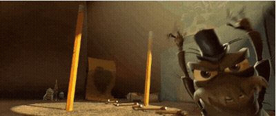 A Cartoon Character Wearing A Top Hat Stands In A Room With Pencils GIF