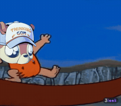 A Cartoon Character Wearing A White Hat That Says Thinking Gom GIF