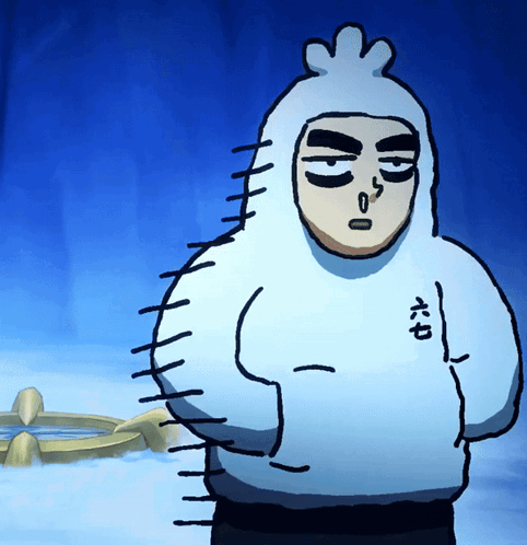 A Cartoon Character Wearing A White Hoodie With The Number Six On It GIF