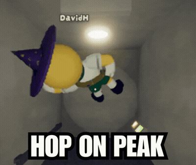 A Cartoon Character Wearing A Witch Hat Is Flying Through The Air With The Words Hop On Peak Above Him GIF