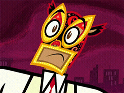 A Cartoon Character Wearing A Wrestling Mask And A Tie GIF