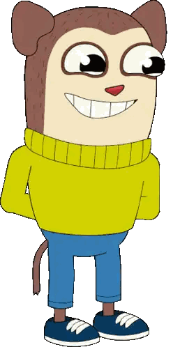 A Cartoon Character Wearing A Yellow Sweater And Blue Pants Sticker
