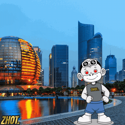 A Cartoon Character Wearing A Zhot Shirt Stands In Front Of A City At Night GIF