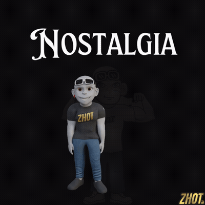 A Cartoon Character Wearing A Zhot Shirt Stands In Front Of The Word Nostalgia GIF