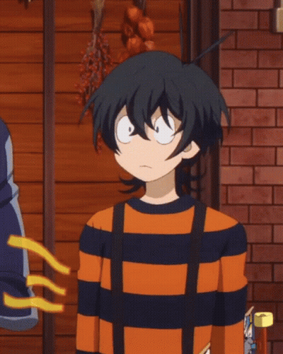 A Cartoon Character Wearing An Orange And Black Striped Shirt With Suspenders GIF