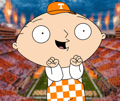 A Cartoon Character Wearing An Orange Hat With T On It GIF