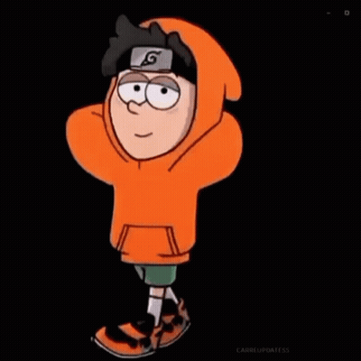 A Cartoon Character Wearing An Orange Hoodie And A Headband With The Letter G On It GIF