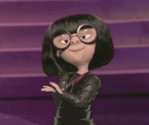 A Cartoon Character Wearing Glasses And A Black Jacket Is Standing In Front Of A Purple Wall . GIF