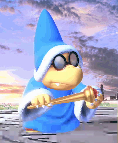 A Cartoon Character Wearing Glasses And A Blue Hat Is Holding A Gold Object GIF