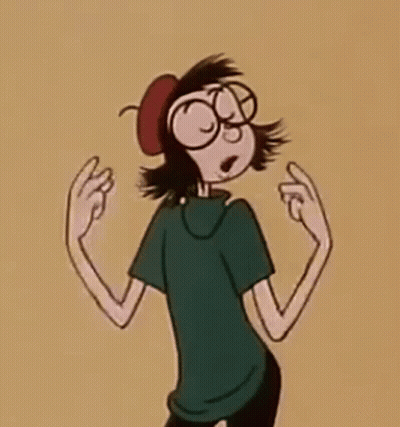 A Cartoon Character Wearing Glasses And A Hat Is Dancing And Smiling . GIF