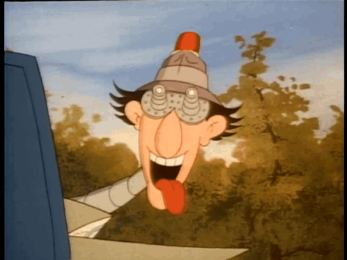 A Cartoon Character Wearing Glasses And A Hat Is Smiling And Sticking Out His Tongue GIF