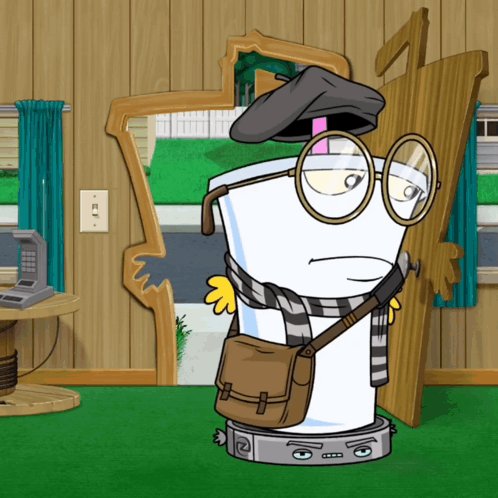 Cartoon Character With Glasses And Scarf At Light Switch GIF