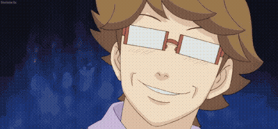 A Cartoon Character Wearing Glasses And Smiling With A Crowd In The Background GIF