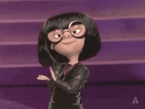 A Cartoon Character Wearing Glasses Is Standing In Front Of A Purple Wall . GIF