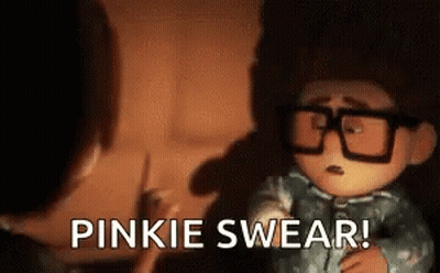 A Cartoon Character Wearing Glasses Is Talking To A Woman And Says `` Pinkie Swear ! '' GIF