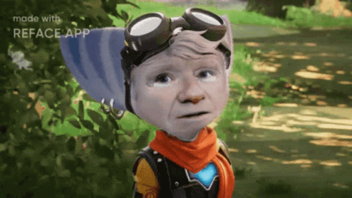 A Cartoon Character Wearing Goggles And A Scarf Is Made With The Reface App . GIF