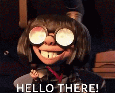 A Cartoon Character Wearing Goggles And Glasses Is Smiling And Says `` Hello There '' . GIF