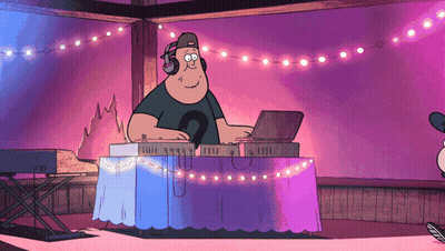 A Cartoon Character Wearing Headphones And A Number 2 Shirt GIF