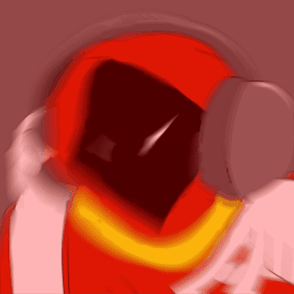 A Cartoon Character Wearing Headphones And A Red Hood . GIF
