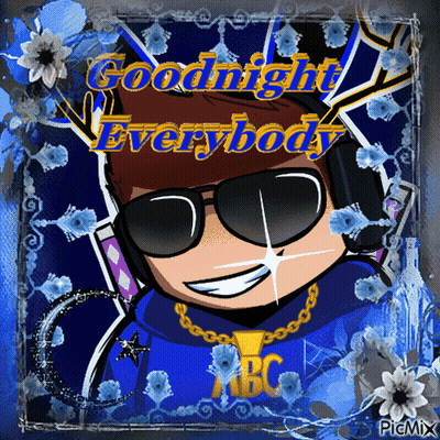A Cartoon Character Wearing Headphones And Sunglasses Says Goodnight Everybody On A Blue Background GIF