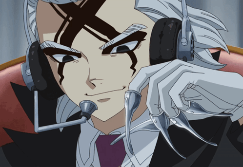 A Cartoon Character Wearing Headphones With A Microphone Attached To It GIF