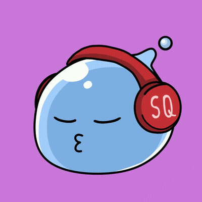 A Cartoon Character Wearing Headphones With The Letter Sq On It GIF