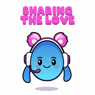 A Cartoon Character Wearing Headphones With The Words Sharing The Love Behind Him GIF