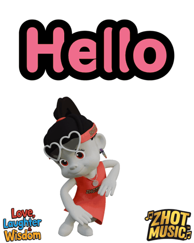 A Cartoon Character Wearing Heart Shaped Sunglasses Is Standing In Front Of A Sign That Says Hello GIF