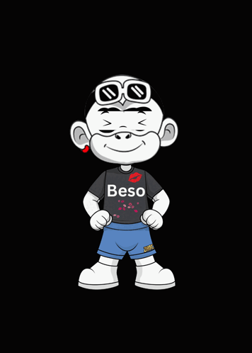 A Cartoon Character Wearing Sunglasses And A Black Shirt That Says Beso GIF