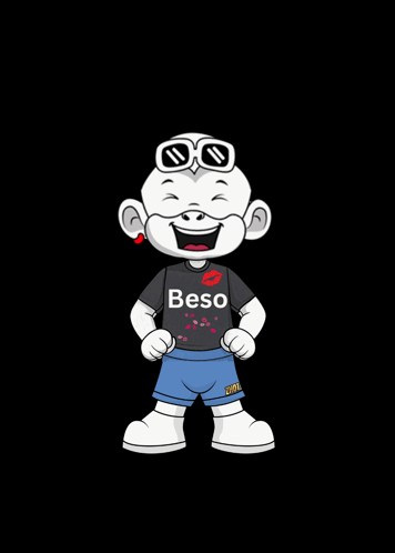 A Cartoon Character Wearing Sunglasses And A Black Shirt That Says Beso GIF