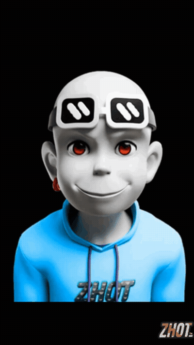 A Cartoon Character Wearing Sunglasses And A Blue Hoodie With The Word Zhot On It GIF