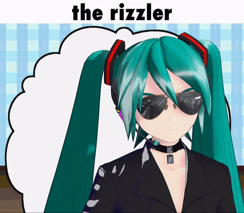 A Cartoon Character Wearing Sunglasses And A Choker With The Word The Rizzler Above Her GIF