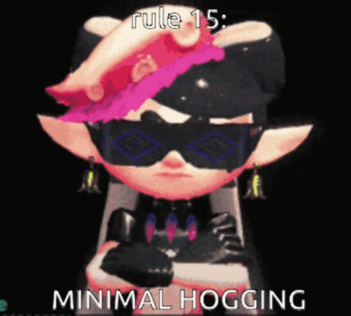A Cartoon Character Wearing Sunglasses And A Hat Says Rule 15 : Minimal Hogging .. GIF