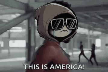 A Cartoon Character Wearing Sunglasses And A Hood Is Crying And Saying This Is America . GIF