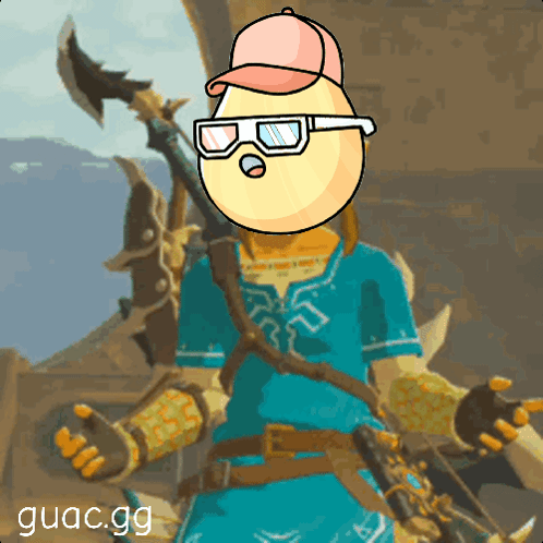 A Cartoon Character Wearing Sunglasses And A Pink Hat With Guac.gg Written Below It GIF