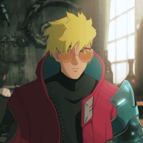 A Cartoon Character Wearing Sunglasses And A Red Jacket With The Word Os On The Sleeve GIF