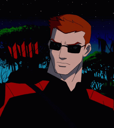 A Cartoon Character Wearing Sunglasses And A Red Shirt GIF