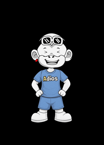 A Cartoon Character Wearing Sunglasses And A Shirt That Says Adios GIF