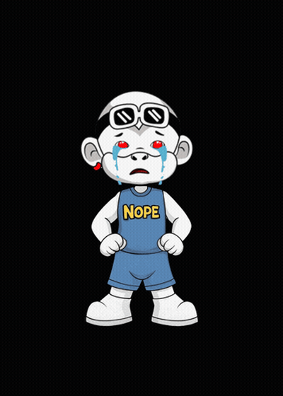 A Cartoon Character Wearing Sunglasses And A Shirt That Says Nope GIF