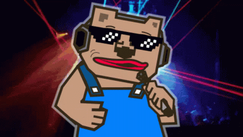 A Cartoon Character Wearing Sunglasses And Headphones Is Pointing At The Camera GIF