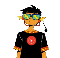 A Cartoon Character Wearing Sunglasses And Headphones With A Play Button On His Shirt Sticker